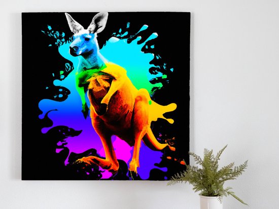 Rainbow Bursting Kangaroo kunst - 30x30 centimeter op Canvas | Foto op Canvas - wanddecoratie