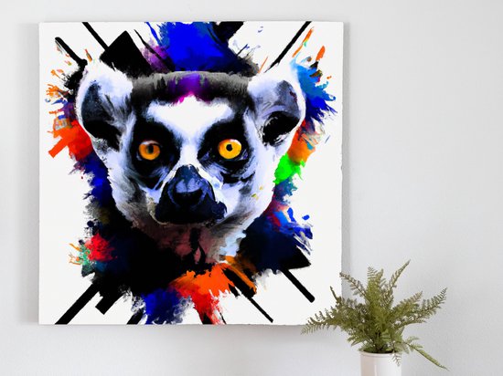 Vibrant rainbow lemur | Vibrant Rainbow Lemur | Kunst - 40x40 centimeter op Canvas | Foto op Canvas