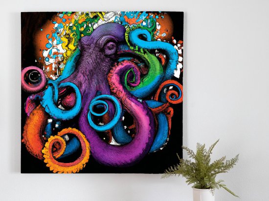 Staring Cephalopod kunst - 80x80 centimeter op Canvas | Foto op Canvas - wanddecoratie