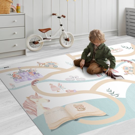 LetsPlaymats® Speelmat baby kinderen - Prinses - Kasteel - Bloemen - Eenhoorn - Meisjes - Speelkleed van vinyl - Speeltapijt - Antislip - 180x120 cm van LetsPlaymats® — afbeelding 2
