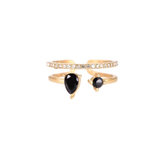 Bijoutheek Ring (Sieraad) Druppel Diamant Dubbel Zwart Goud