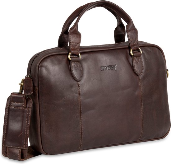 STILORD Stellan slanke laptoptas leer 13,3-14 inch schoudertas mannen en vrouwen schoudertas zakelijke tas retro notebooktas vintage tas Kleur:zamora - bruin