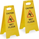 Relaxdays waarschuwingsbord - set van 2 - gladde vloer bord - caution wet floor - pas op