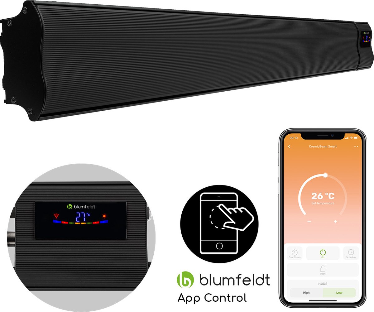 Blumfeldt Cosmic Beam Smart 30 heater - Infrarood terrasverwarmer - 3000W - Met app-bediening en afstandsbediening