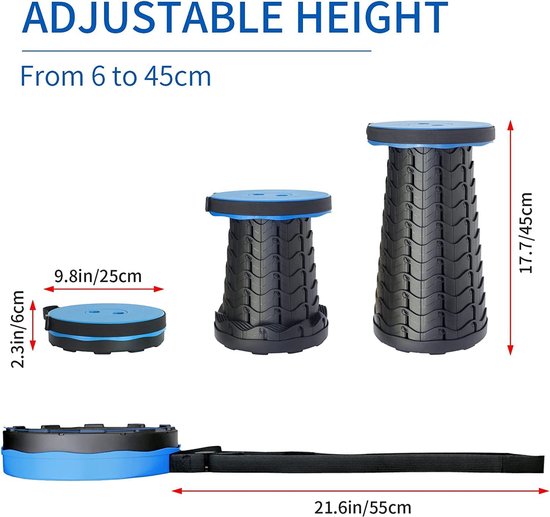 MONTKIARA Draagbare klapkruk. Max. draagvermogen 180 kg, campingkruk, telescopische kruk, opvouwbare kruk (blauw) — afbeelding 5