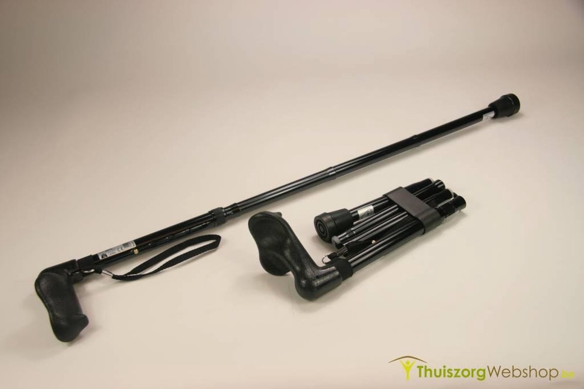 Wandelstok zwart lichtgewicht (rechtshandig 77,5 - 87,5 cm)