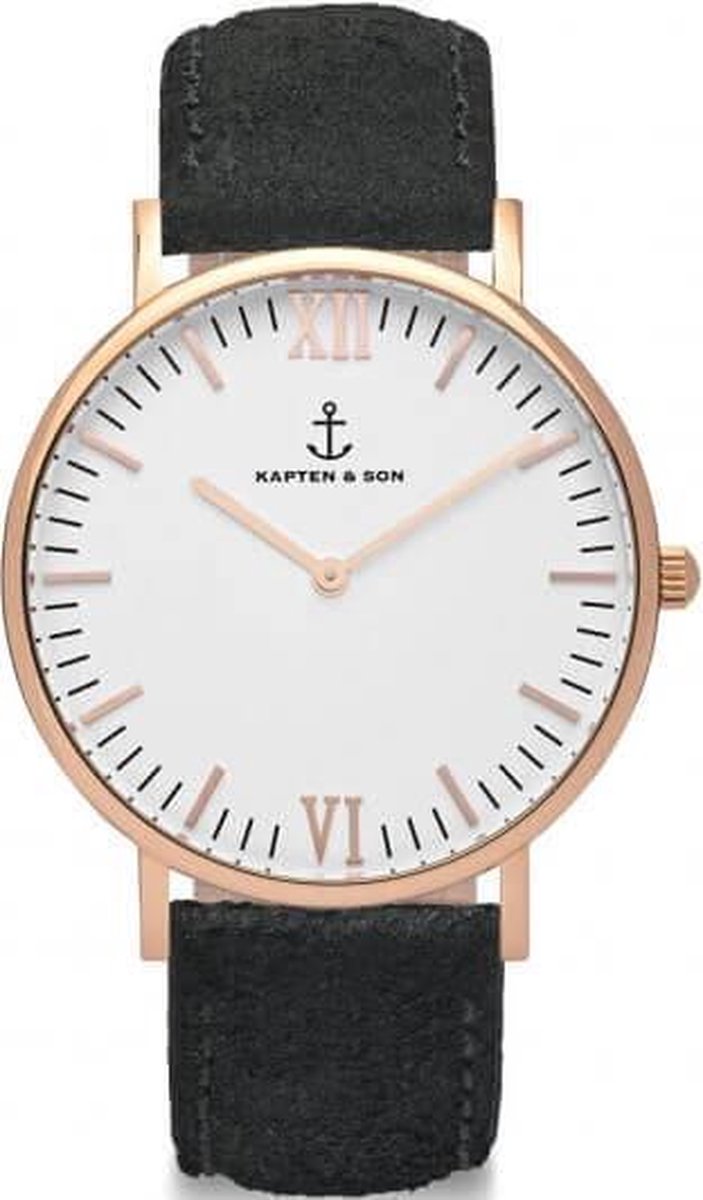 Kapten Son Mod. Campina White RG Black Vintage Leather Horloge bol