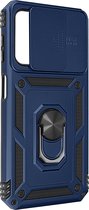 Geschikt voor Samsung Galaxy A14 5G Case met Camera Cover en Video Support Ring blauw