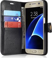 Echt Leren Portemonnee Hoesje Zwart Geschikt voor Samsung Galaxy S7