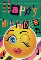 Happy Birthday! Een vrolijke kaart speciaal voor je verjaardag met een smiley erop die een knipoog geeft! Een leuke kaart om zo te geven of om bij een cadeau te voegen. Een dubbele wenskaart inclusief envelop en in folie verpakt.