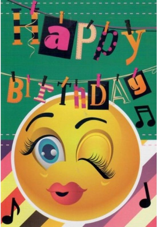 Happy Birthday! Een vrolijke kaart speciaal voor je verjaardag met een smiley erop die een knipoog geeft! Een leuke kaart om zo te geven of om bij een cadeau te voegen. Een dubbele wenskaart inclusief envelop en in folie verpakt.