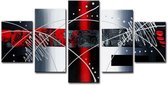 Peinture - Abstrait, Rouge / Argent, 160X80cm, 5 panneaux