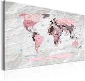 Schilderij - Wereldkaart , Roze Continenten