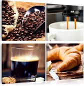 Schilderij - Koffie en croissant, 4 luik, Multikleur, 4 maten, Premium print