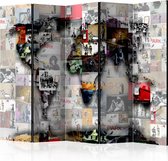 Vouwscherm - Wereldkaart – Banksy 225x172cm , gemonteerd geleverd, dubbelzijdig geprint (kamerscherm)