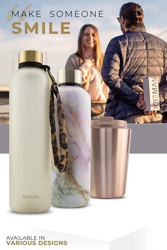 MAMEIDO Roestvrij staal Drinkfles 750 ml, lekvrije Thermofles, waterfles BPA -vrij, geïsoleerde fles, drinkfles roestvrij staal koffie & thee (Powder Blush