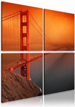 Schilderij - San Francisco - Golden Gate Bridge, Oranje/Rood,  4luik, wanddecoratie