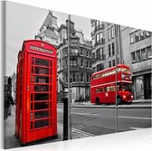 Schilderij - Het leven in Londen, Zwart-Wit/Rood, 3luik, Premium print