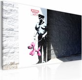 Schilderij - Banksy - Politie met roze hond, 40x60cm , wanddecoratie , premium print op canvas
