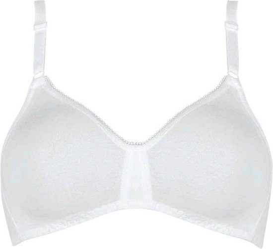 Witte Sloggi bh met decoratief kantrandje langs de cups.