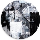 Dibond Muurcirkel - Verfmix van Zwart, Wit en Grijs Tinten - 50x50 cm Foto op Aluminium Muurcirkel (met ophangsysteem)