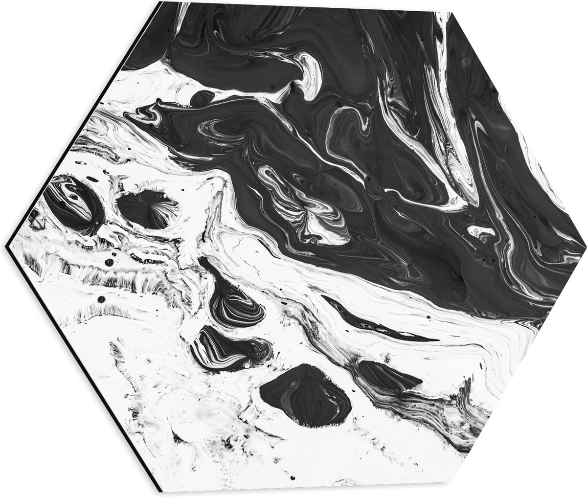 Dibond Hexagon - Zwart met Wit Gemixte Verf - 50x43.5 cm Foto op Hexagon (Met Ophangsysteem)