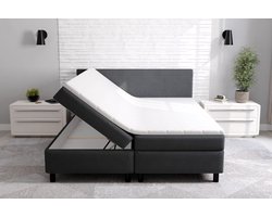 Boxspring compleet Met opbergruimte Erolla - 140x200 cm - zwart stof - zetelsenbedden - Compleet bed met matras en topper - bed storage