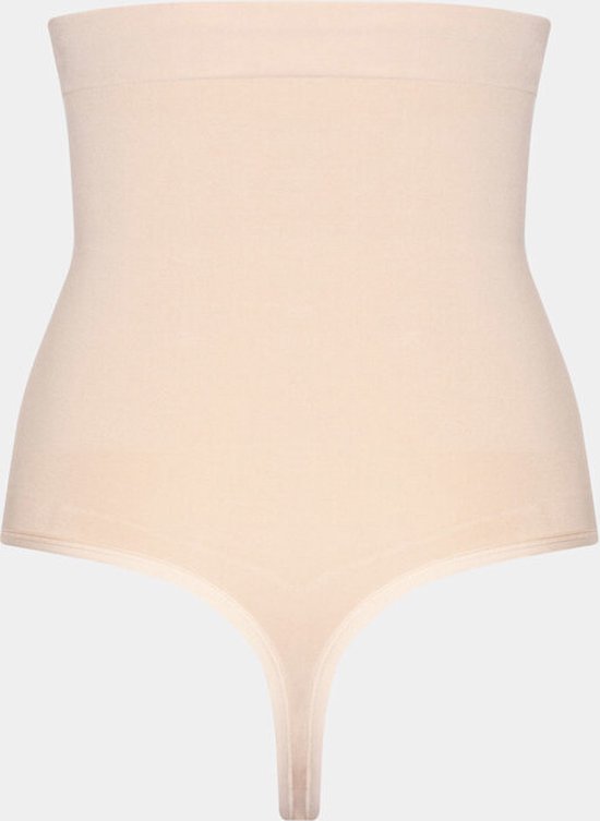 Nude hoge taille string met verstevigende buikband.