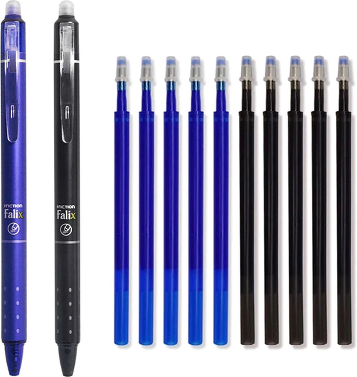 Frixion Uitgumbare Pen Zwart en Blauw Met navullingen 12delig