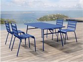 MYLIA Ensemble repas de jardin MIRMANDE : table L.160 cm avec 4 chaises empilables - Métal - Bleu nuit L 160 cm x H 79 cm x P 80 cm