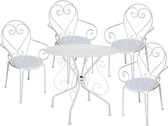 MYLIA Metalen tuineetset met smeedijzer aspect : een tafel en 4 stoelen met armleuningen - wit - GUERMANTES L 80 cm x H 89 cm x D 80 cm