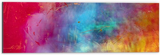 Dibond - Roze, Blauwe en Gele Vlekken Mix - 60x20 cm Foto op Aluminium (Met Ophangsysteem)