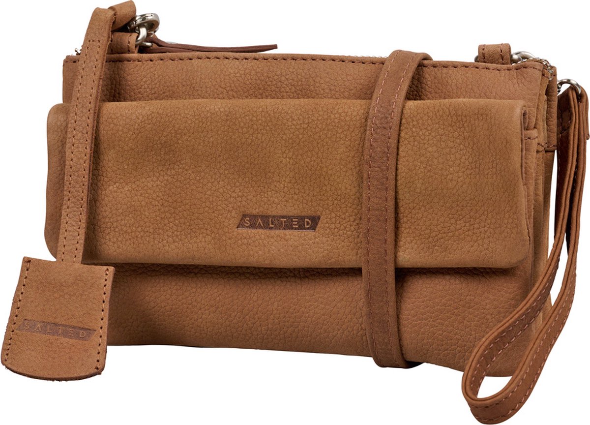 Salted Leren Dames Schoudertasje Minibag - Clutch - Nubuck Leer - Cognac