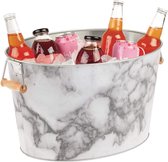 Flessenkoeler van metaal, decoratieve drankkoeler met handgrepen, ideaal als drankbak voor wijn, bier, champagne of zachte dranken, wit en grijs