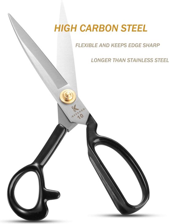 Stoffen Schaar 10 Inch (25,5 cm) – Professionele Kleermakerschaar voor Stoffen, Kleding & Leer (Rechtshandig, Zwart