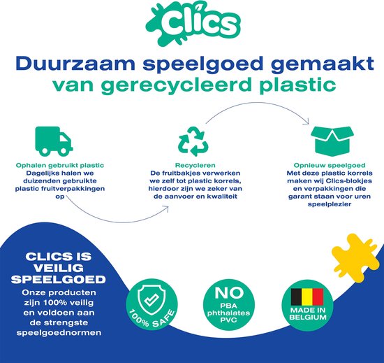 Clics Politie 8-in-1 bouwblokken– DUURZAAM SPEELGOED gemaakt van GERECYCLEERDE kunststof- bouwset 8 in 1 - speelgoed 4,5,6,7,8 jaar jongens en meisjes- educatief speelgoed- Montessori speelgoed- constructie speelgoed