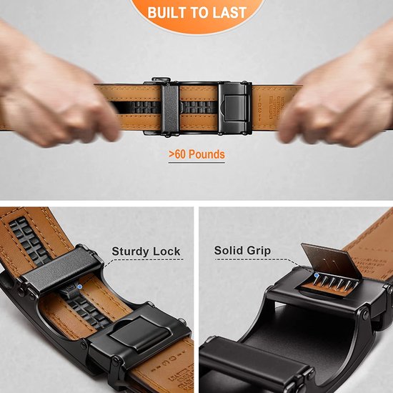 Ceinture Automatique Homme BISON DENIM – Cuir, Boucle à Cliquet – Largeur 35 Mm, Longueur 110-130 Cm – Cadeau Avec Boîte