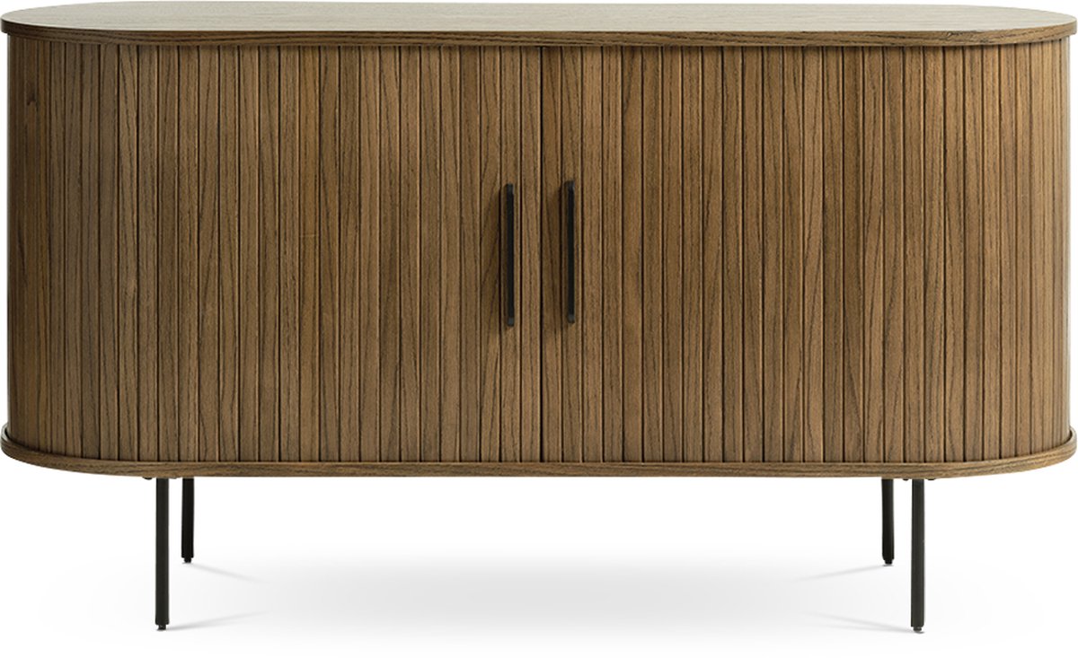 Olivine Lenn Sideboard Gerookt Eiken - Hout - Dressoir - met Schuifdeuren - Verstelbare Planken - Ovaal - Modern - Opbergkast - Donkerbruin - 140 x 45 x 76 cm