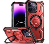 Hoesje geschikt voor iPhone 14 - Backcover - Geschikt voor MagSafe - Rugged Armor - Extra valbescherming - Ringhouder - TPU - Rood