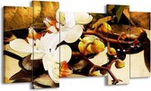 GroepArt - Schilderij - Orchidee - Bruin, Wit, Groen - 120x65 5Luik - Foto Op Canvas - GroepArt 6000+ Schilderijen 0p Canvas Art Collectie - Wanddecoratie