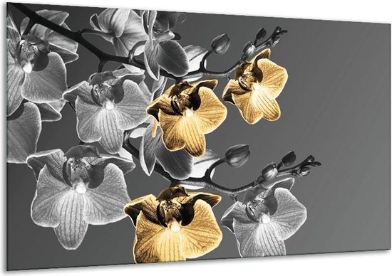 Peinture sur toile Orchidée | Noir, orange, gris | 120x70cm 1Hatch