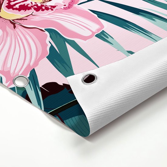 Gards Affiche de jardin Tropical Pink Summer Fleurs with Leaves - 120x180 cm - Toile jardin - Décoration de jardin - Décoration murale extérieur - Tableau jardin