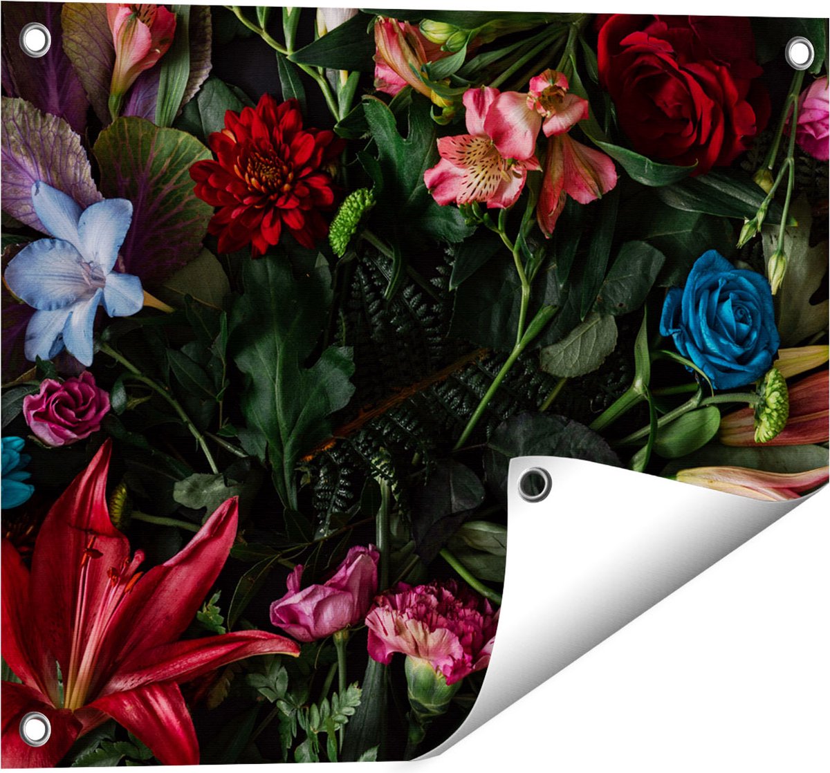 Gards Tuinposter Kleurrijke Bloemen met Groene Bladeren - 50x40 cm - Tuindoek - Tuindecoratie - Wanddecoratie buiten - Tuinschilderij Multikleur