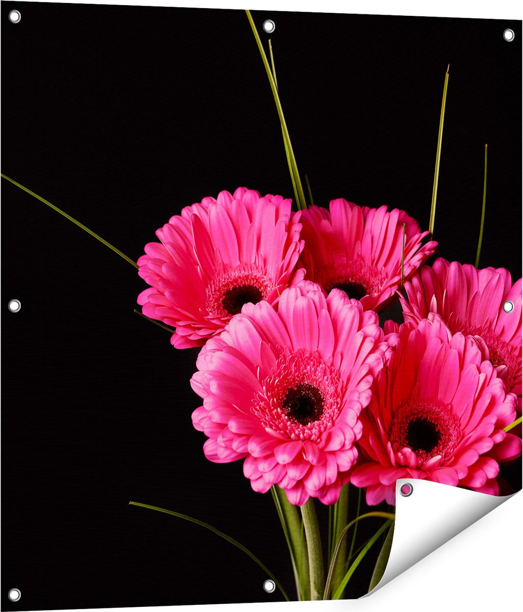 Gards Tuinposter Roze Gerbera Bloemen - 80x80 cm - Tuindoek - Tuindecoratie - Wanddecoratie buiten - Tuinschilderij Multikleur