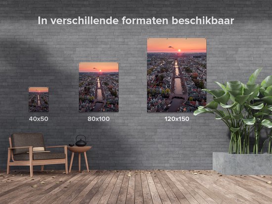 Affiche de jardin Gards Vue de dessus Amsterdam avec coucher de soleil - 120x150 cm - Toile de jardin - Décoration de jardin - Décoration murale extérieure - Peinture de jardin