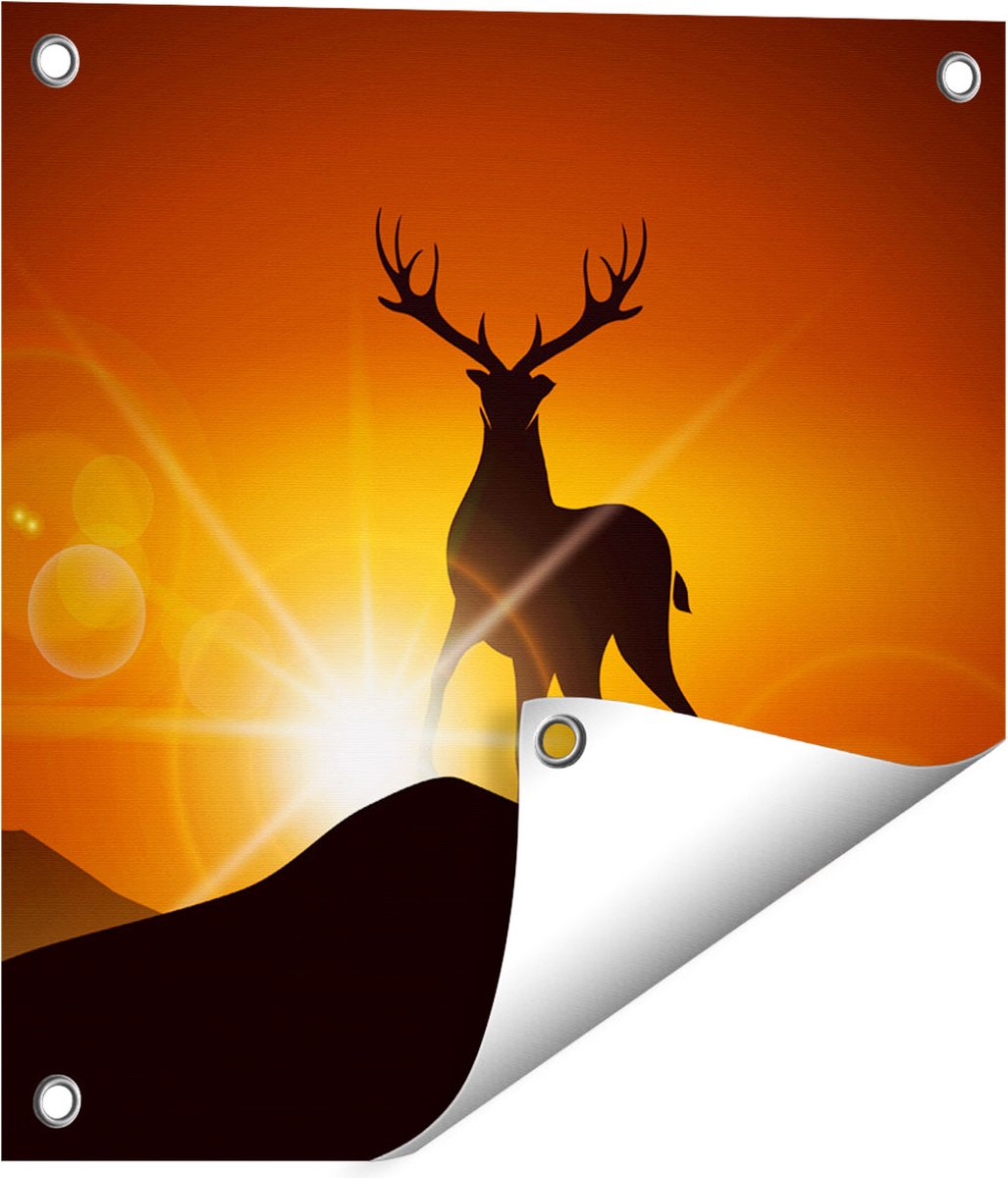 Gards Tuinposter Hert op een Berg - Abstract - Silhouet - 40x40 cm - Tuindoek - Tuindecoratie - Wanddecoratie buiten - Tuinschilderij Multikleur