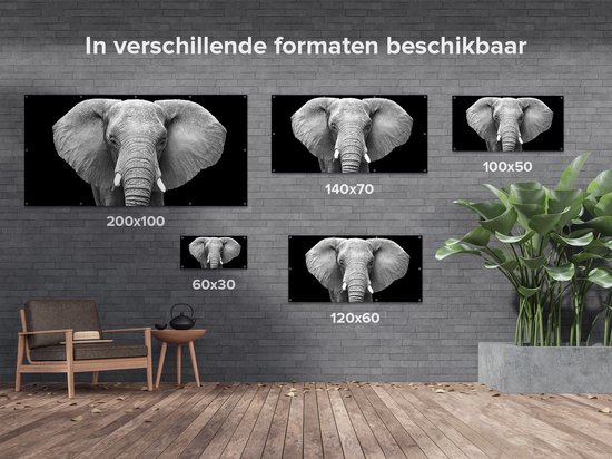 Gards Tuinposter Olifant - Zwart Wit - 120x60 cm - Tuindoek - Tuindecoratie - Wanddecoratie buiten - Tuinschilderij