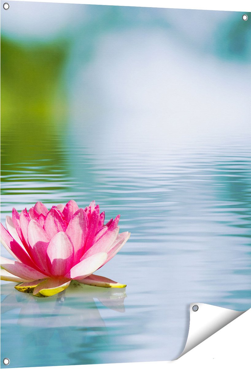 Gards Tuinposter Roze Lotusbloem op het Water - 80x100 cm - Tuindoek - Tuindecoratie - Wanddecoratie buiten - Tuinschilderij Multikleur