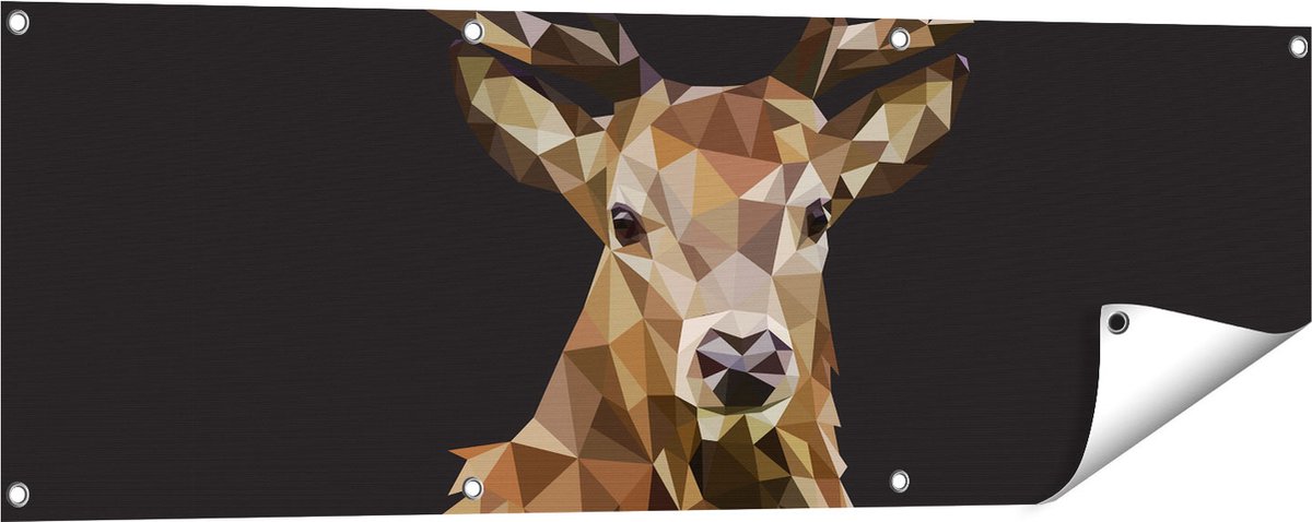 Gards Tuinposter Origami Hertenkop - Hert - Abstract - 120x40 cm - Tuindoek - Tuindecoratie - Wanddecoratie buiten - Tuinschilderij Multikleur