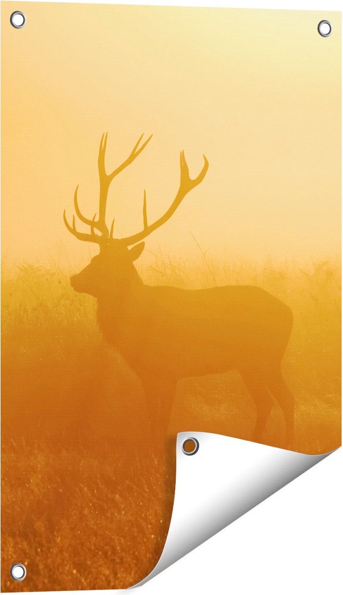 Gards Tuinposter Hert tijdens de Mist - 40x60 cm - Tuindoek - Tuindecoratie - Wanddecoratie buiten - Tuinschilderij Multikleur